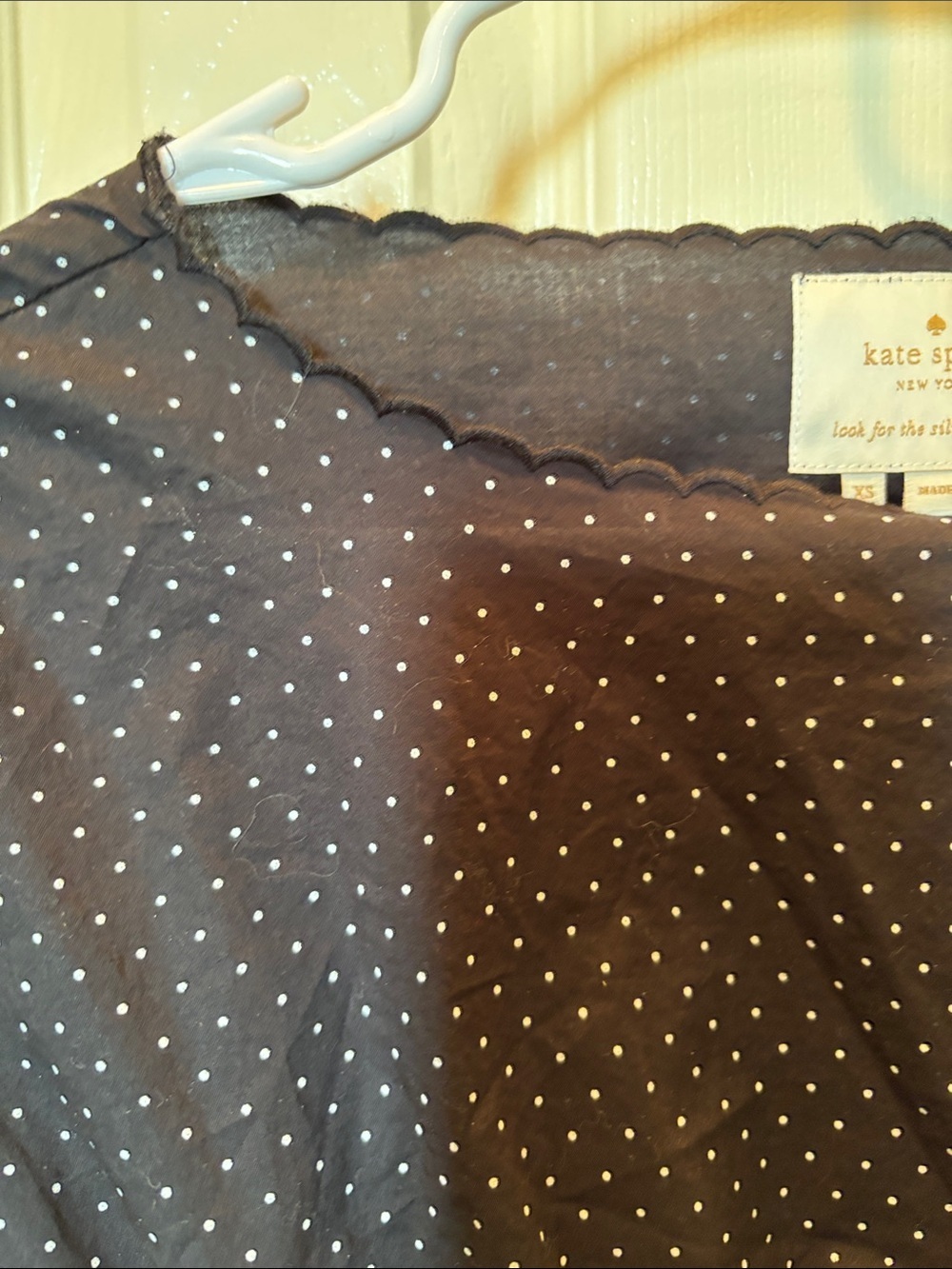 Kate Spade New York Pin Dot Scallop Poplin Mini Dress Smocked Black Size XS - Picture 4 of 8